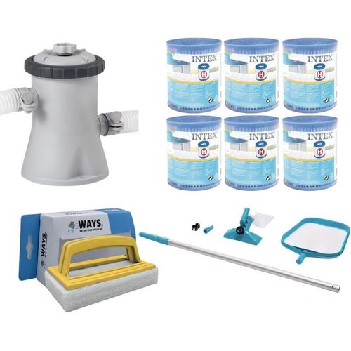WAYS - Poolpflege - Wartungsset & Filterpumpe 1250 L/u & 6 Filter Typ H & WAYS Scheuerbürste
