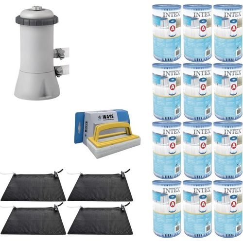 WAYS - Poolpflege - 4x Poolheizung & Filterpumpe 2271 L/u & 12 Filter Typ A & WAYS Scheuerbürste