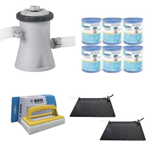 WAYS - Poolpflege - 2x Poolheizung & Filterpumpe 1250 L/u & 6 Filter Typ H & WAYS Scheuerbürste