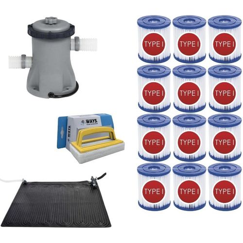 WAYS - Poolpflege - Solarmat & Filterpumpe 1249 L/h & 12 Filter Typ I & WAYS Scheuerbürste