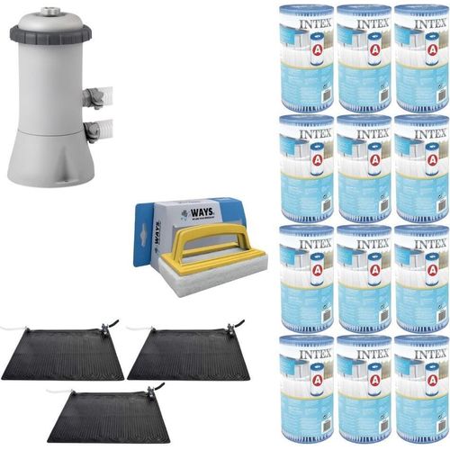 WAYS - Poolpflege - 3x Poolheizung & Filterpumpe 2271 L/u & 12 Filter Typ A & WAYS Scheuerbürste