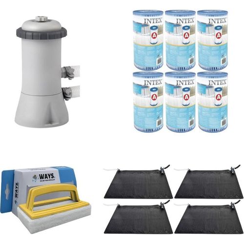 WAYS - Poolpflege - 4x Poolheizung & Filterpumpe 2271 L/u & 6 Filter Typ A & WAYS Scheuerbürste