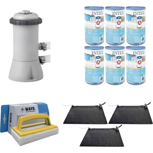 WAYS - Poolpflege - 3x Poolheizung & Filterpumpe 2271 L/u & 6 Filter Typ A & WAYS Scheuerbürste
