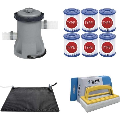 WAYS - Poolpflege - Solarmat & Filterpumpe 1249 L/h & 6 Filter Typ I & WAYS Scheuerbürste