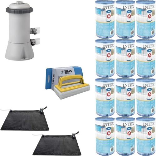 WAYS - Poolpflege - 2x Poolheizung & Filterpumpe 2271 L/u & 12 Filter Typ A & WAYS Scheuerbürste