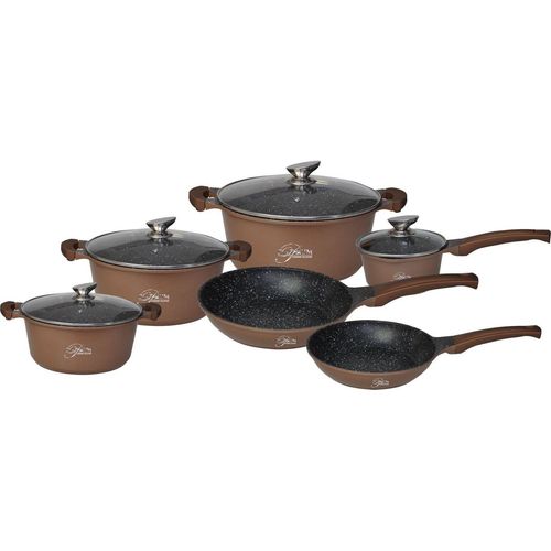 cofi1453® 10-Teilig Kochgeschirr-Set Topf Induktion Alu Guss Pfanne Topfset Kochtopfset Marmor Kupfer