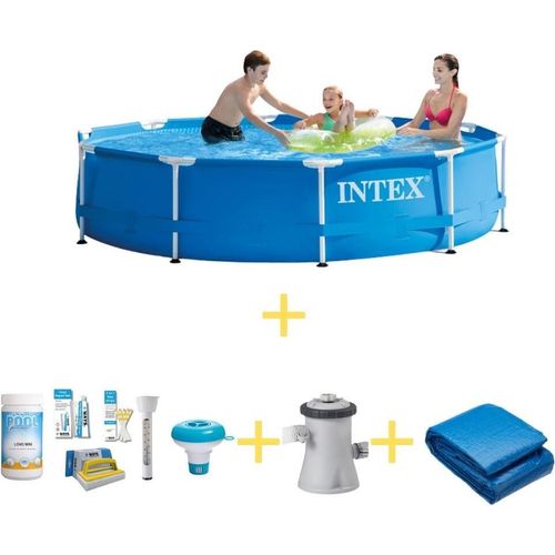 Intex Metal Frame Pool - 305 x 76 cm - WAYS Wartungspaket, Filterpumpe & Bodenplane