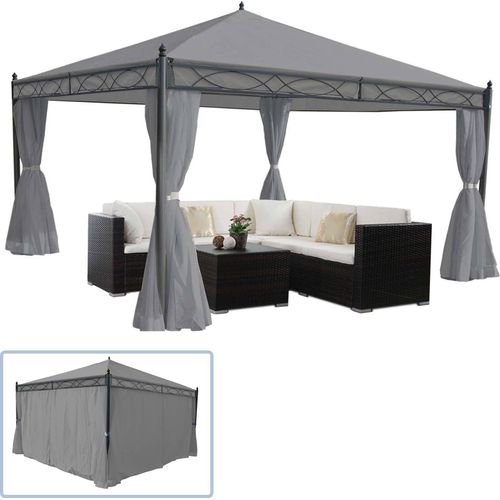 Pergola Cadiz, Garten Pavillon, stabiles 7cm-Gestell mit Seitenwand hellgrau 4x4m