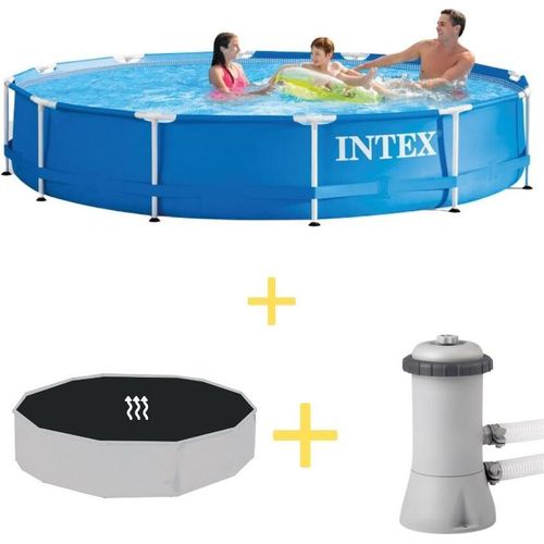 Intex Metal Frame Pool - 366 x 76 cm - Inklusive Solarsegel & Filterpumpe