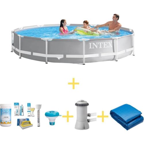 Intex Prism Frame Pool - 366 x 76 cm - Inklusive WAYS Wartungspaket, Filterpumpe & Bodenplane