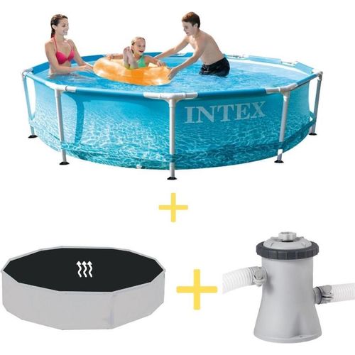 Intex Metal Frame Pool - Strandseite - 305 x 76 cm - Inklusive Solarsegel & Filterpumpe