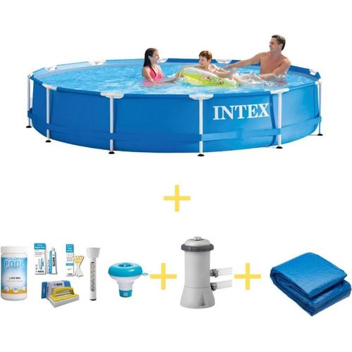 Intex Metal Frame Pool - 366 x 76 cm - WAYS Wartungspaket, Filterpumpe & Bodenplane