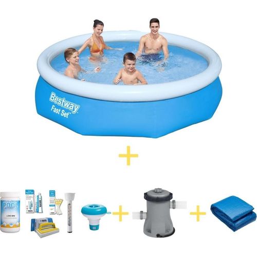 Bestway Pool - Fast Set - 305 x 76 cm - Inklusive WAYS Wartungspaket, Filterpumpe & Bodenplane