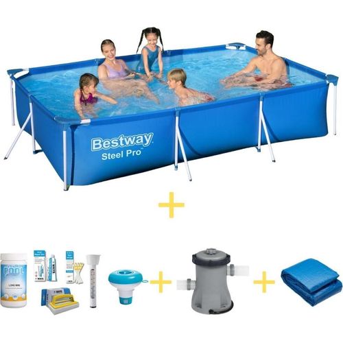 Bestway Pool - Steel Pro - 300 x 201 x 66 cm - Inklusive WAYS Wartungspaket, Filterpumpe & Bodenplane