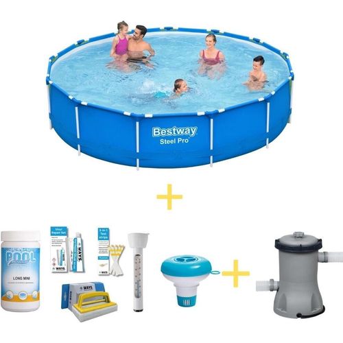 Bestway Pool - Steel Pro - 396 x 84 cm - Inklusive WAYS Wartungspaket & Filterpumpe