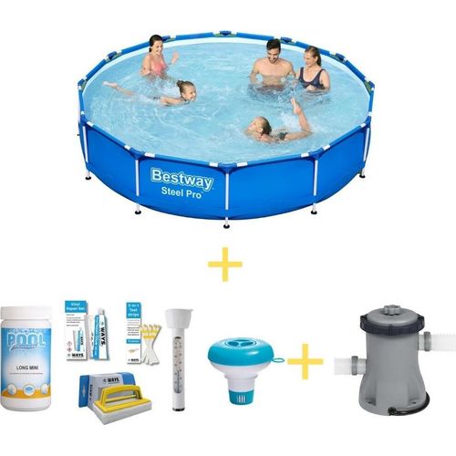 Bestway Pool - Steel Pro - 366 x 76 cm - Inklusive WAYS Wartungspaket & Filterpumpe