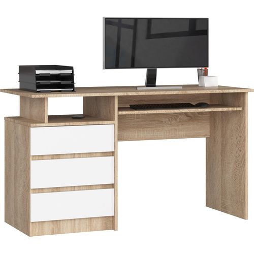 Schreibtisch AKORD CLP Sonoma-Eiche Front Weiß und 2 Ablagen B135 x H77 x T60 cm