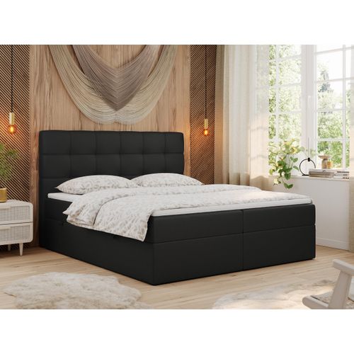 MKS MEBLE Boxspringbett 120x200 mit Matratze, Bett mit Multipocket - Matratze H4 und Topper, Polsterbett 120x200 mit Bettkasten und Kopfteil, ERNI - Schwarz Kunstleder