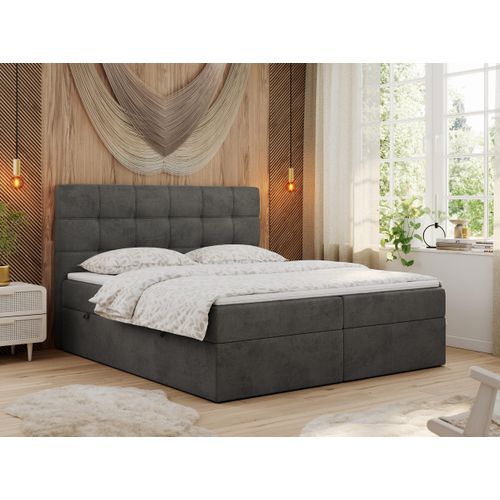 MKS MEBLE Boxspringbett 120x200 mit Matratze, Bett mit Multipocket - Matratze H3 und Topper, Polsterbett 120x200 mit Bettkasten und Kopfteil, ERNI - Dunkelgrau Velvet