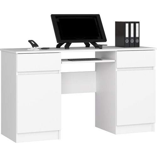 PC-Schreibtisch AKORD A5 Weiß mit 2 Schubladen und 5 Ablagen B135 x H77 x T50 cm