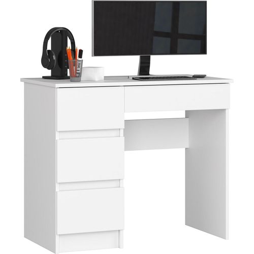 Computertisch, Bürotisch, 3 Schubladen mit ausziehbarer Tastaturablage, 90 x 50 x 77 cm, 16 mm dicke, abriebfeste Laminatplatte mit ABS-Kante, weiß