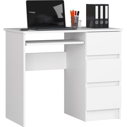 PC-Schreibtisch AKORD A6 rechts in der Farbe Weiß mit B90 x H77 x T50 cm