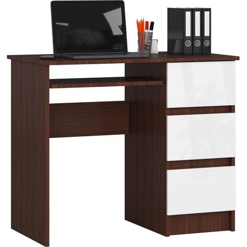 Schreibtisch AKORD A6 rechts Wenge Front Weiß und 1 Ablagen B90 x H77 x T50 cm