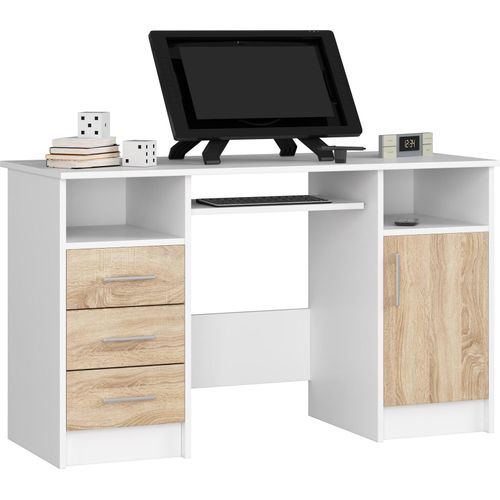 PC-Schreibtisch AKORD ANA Weiß Front Sonoma-Eiche B124 x H74 x T52 cm