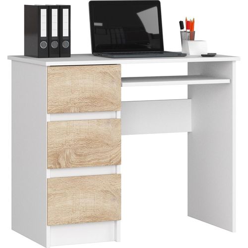 PC-Schreibtisch AKORD A6 links Weiß Front Sonoma-Eiche B90 x H77 x T50 cm