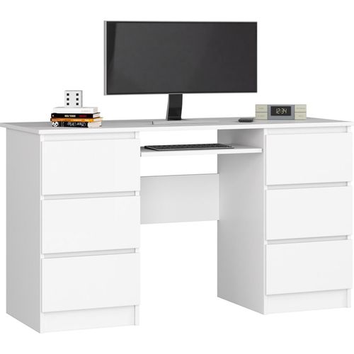 PC-Schreibtisch AKORD A11 in der Farbe Weiß mit 6 Schubladen B135 x H77 x T50 cm