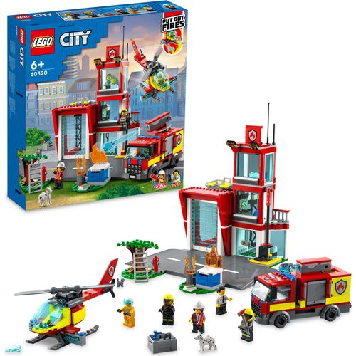 LEGO 60320 City Feuerwache mit Garage, Feuerwehrauto und Hubschrauber