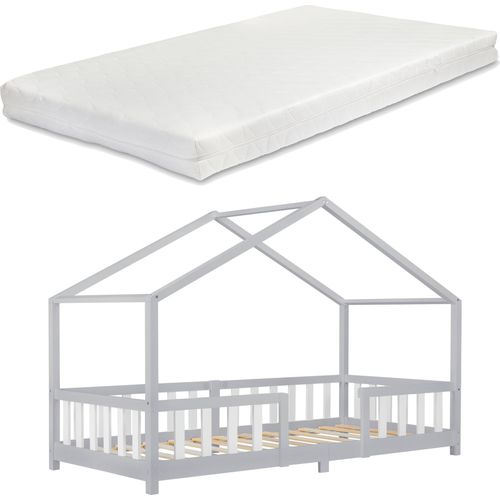 Kinderbett 'Treviolo' mit Matratze und Rausfallschutz 90x200cm Hellgrau/Weiß