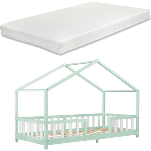 Kinderbett 'Treviolo' mit Matratze und Rausfallschutz 90x200cm Mint/Weiß