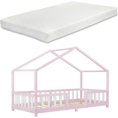 Kinderbett 'Treviolo' mit Matratze und Rausfallschutz 90x200cm Rosa/Weiß