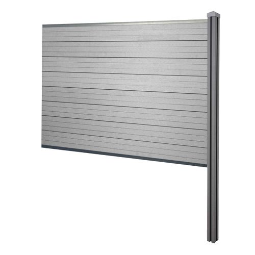 WPC-Sichtschutz Sarthe, Zaun Windschutz, WPC-Pfosten zum Einbetonieren Erweiterungselement, 188cm grau
