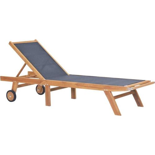Sonnenliege Klappbar mit Rädern Teak Massivholz und Textilene