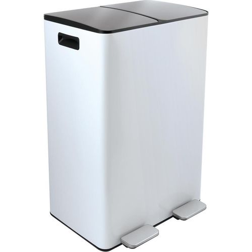 spirella Mülleimer Mülltrennsystem Mülltrennung mit Deckel 60 L (2x30 Liter) mit Inneneimer große Abfallbehälter Abfalleimer Treteimer Edelstahl Weiß