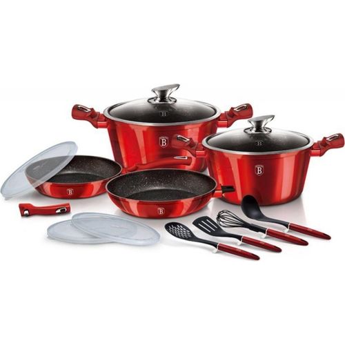 Berlingerhaus Geschirr-Set mit Marmoroberfläche 13-teilig Burgundy Metallic Line