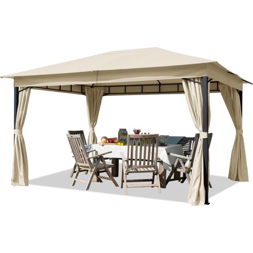 Gartenpavillon 3x4 m ca. 180 g/m² Dachplane wasserdicht Pavillon mit 4 Seitenteilen in Champagner