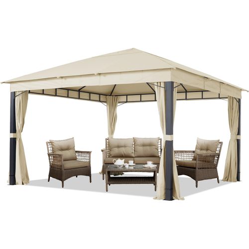 Gartenpavillon 4x4 m ALU Premium ca. 220g/m² Dachplane wasserdicht Pavillon 4 Seitenteile Gartenzelt in Champagner