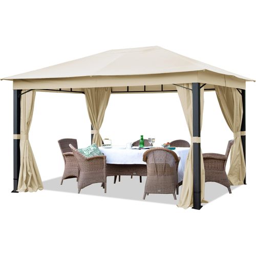Gartenpavillon 3x4 m ALU Premium ca. 220g/m² Dachplane wasserdicht Pavillon mit 4 Seitenteilen Gartenzelt in Champagner