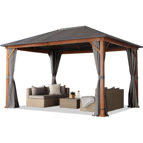 Gartenpavillon 3x4 m Holzoptik, Stahldach Hardtop 4 Seitenteile in grau Gartenpavillon 3x4 m Holzoptik, Stahldach Hardtop 4 Seitenteile in grau