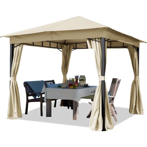 Gartenpavillon 3x3 m ca. 180 g/m² Dachplane wasserdicht Pavillon mit 4 Seitenteilen in Champagner