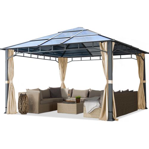 Gartenpavillon 4x4 m Polycarbonat Dach ca. 8 mm Pavillon 4 Seitenteile Gartenzelt in Champagner