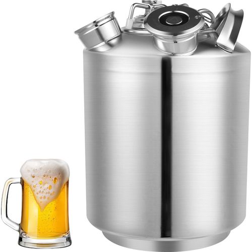 Wein Bierfass Reinigungsbehälter 10L Bierreinigung Edelstahl Bierfass Biermaschinen Reinigungsfass für Fassbiermaschine Mit 3 Ventilen