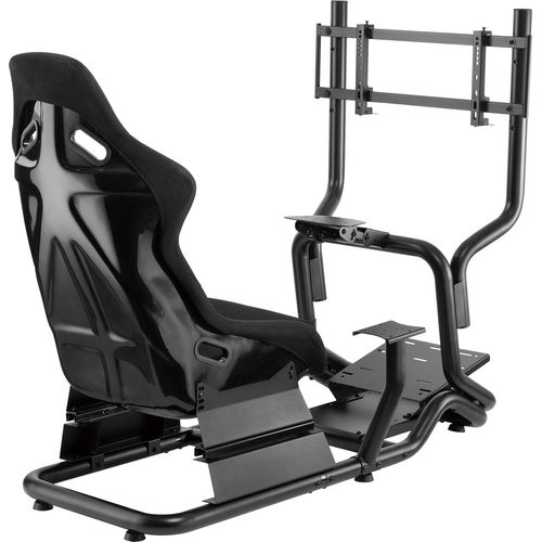 Rennsimulator Cockpit 3 in 1 Spielsitz bis 130kg Schalthebelhalterung Lenkradständer TV-Halterung bis 50