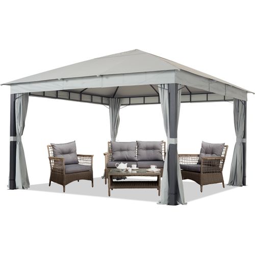Gartenpavillon 4x4 m ALU Premium ca. 220g/m² Dachplane wasserdicht Pavillon 4 Seitenteile Gartenzelt in grau