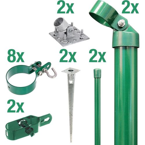 Alberts Zaunanschluss-Set | grün | mit Einschlagbodenhülsen | Torpfosten-Ø: 60 mm | Zaunhöhe: 1000 mm