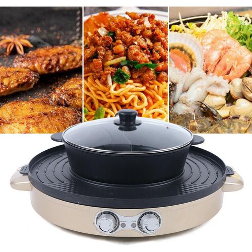 2 in 1 Elektrisch Hot Pot Tischgrill Multifunktionale BBQ Double Pot Rauchfreier Grill Antihaftbeschichtung 2200W
