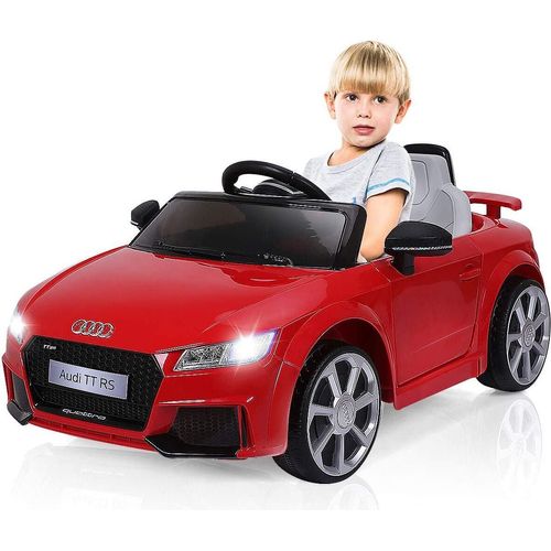 COSTWAY Audi 12V Kinderauto mit 2,4G-Fernbedienung, 3 Gang Elektroauto 2,5-5km/h mit MP3, Hupe, Musik und LED-Leuchten, Kinderfahrzeug für Kinder von 3-8 Jahren (Rot)